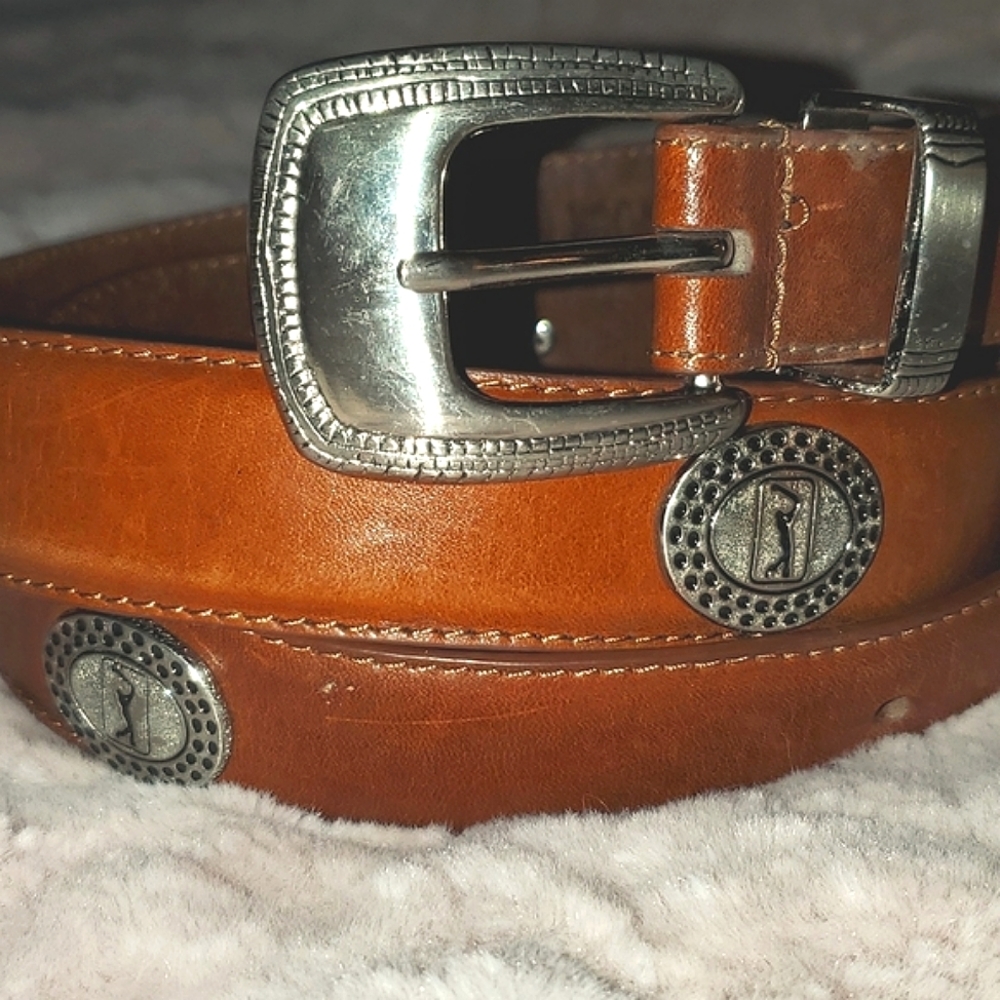 Womens PGA Golf tour brown leather belt 35.5 - 39.5 waist